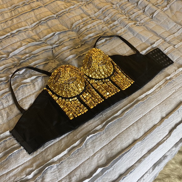 Strap or strapless gold sequined and beaded corset size small - Picture 5 of 10